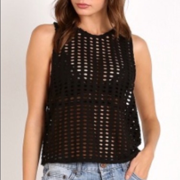 Kendall & Kylie Tops - KENDALL & KYLIE Black Open Cut-out Mesh Tank Top M